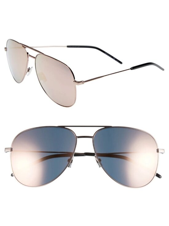 Saint Laurent Classic 11 033 59mm Aviator Sunglasses Champagne / Mirror - Italy